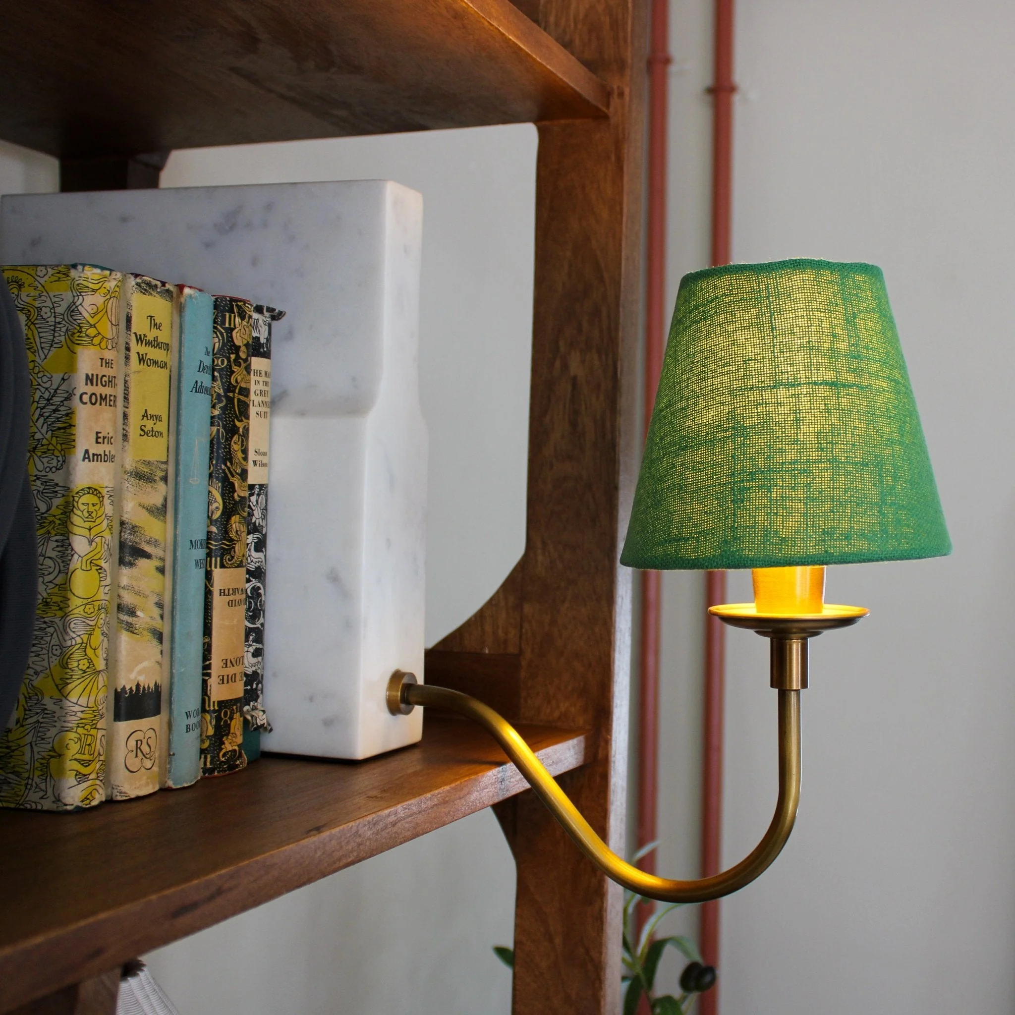 Valentia Marble Bookshelf Lamp- Green/White Shades - Image 5