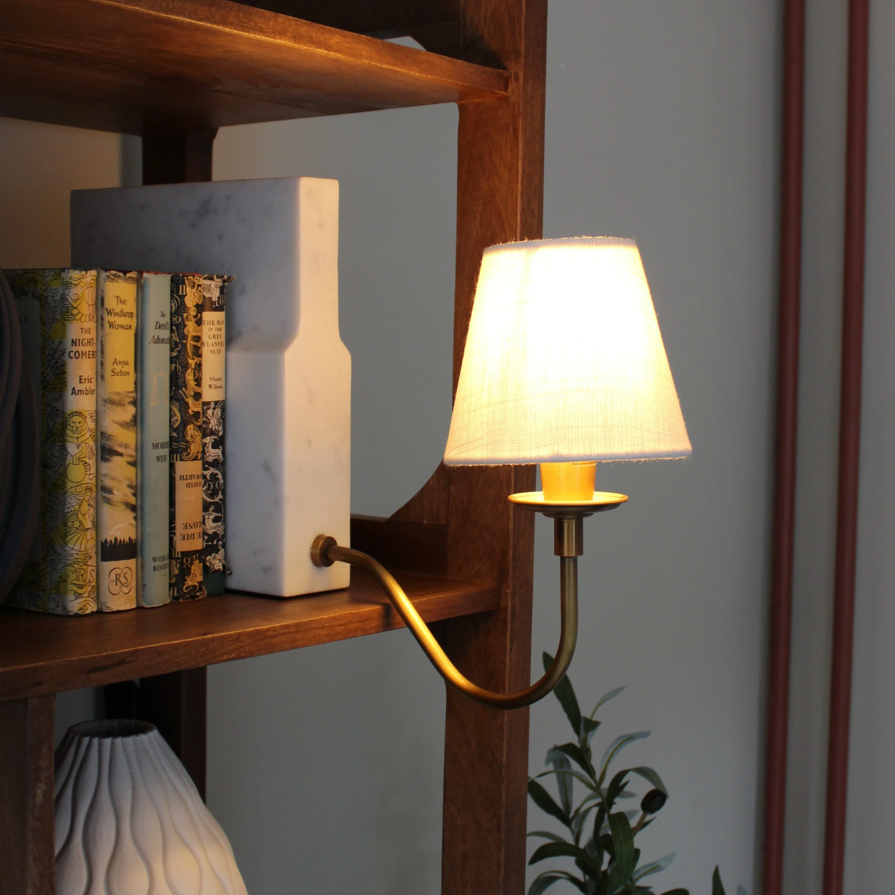 Valentia Marble Bookshelf Lamp- Green/White Shades - Image 8