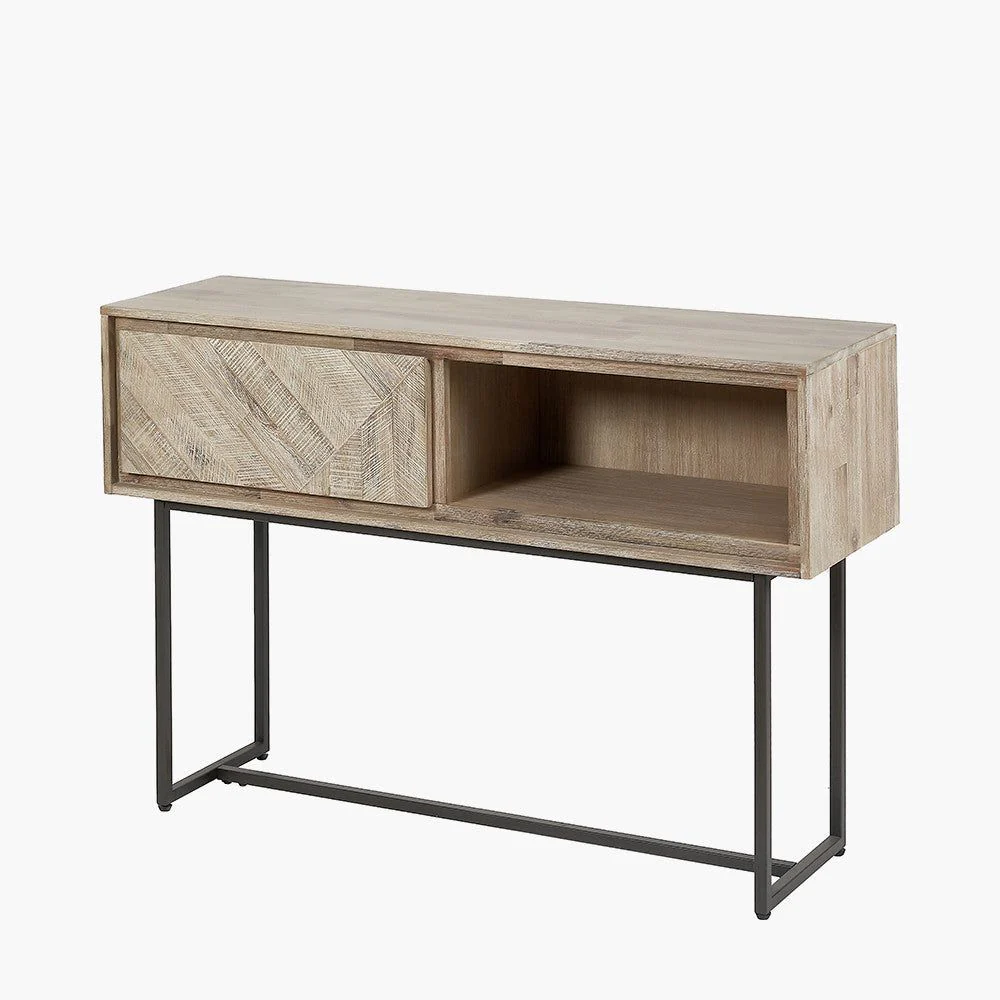 Marca Acacia Wood 1 Drawer Console Table - Plateled Finish - Image 3