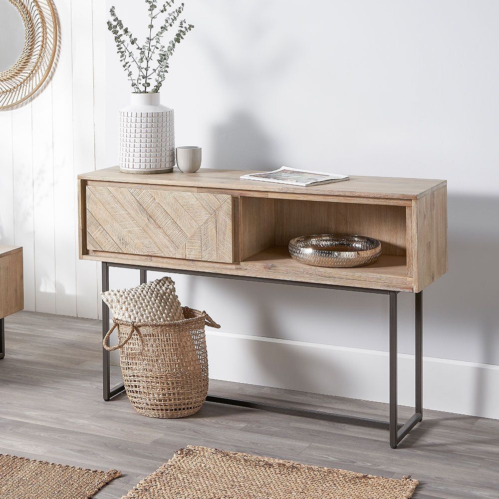 Marca Acacia Wood 1 Drawer Console Table - Plateled Finish - Image 5