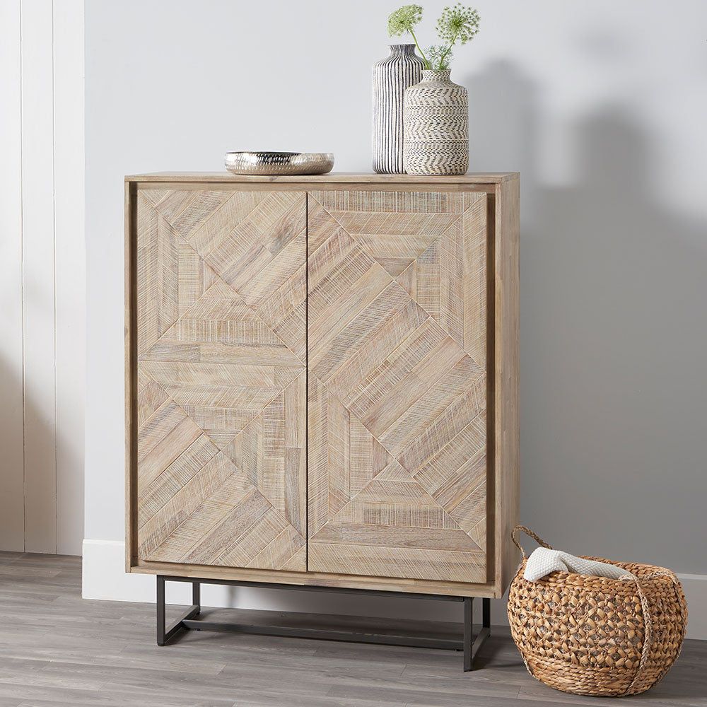 Marca Acacia Wood 2 Door Bar Cabinet - Textured Wood Finish - Image 4