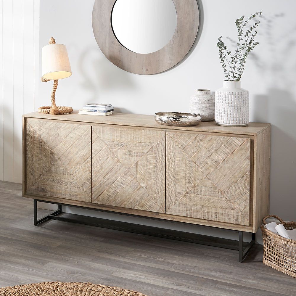 Marca Acacia Wood 3 Door Sideboard - Textured Wood Finish - Image 3