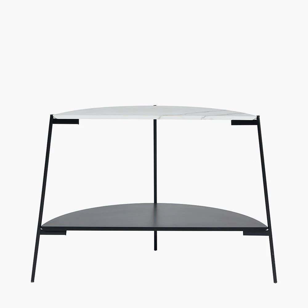 Marchello White Marble Veneer Metal Console Table - Black Finish - Image 3