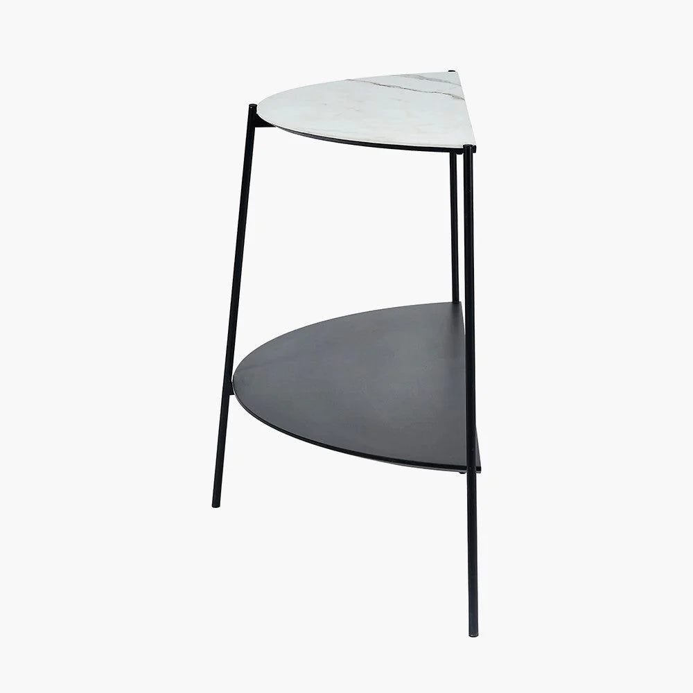 Marchello White Marble Veneer Metal Console Table - Black Finish - Image 4