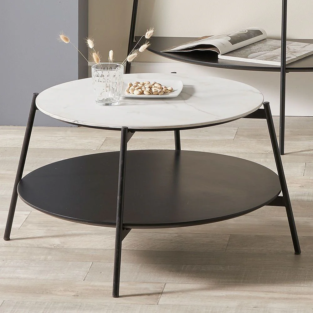 Marchello White Marble Veneer Metal Console Table - Black Finish - Image 5