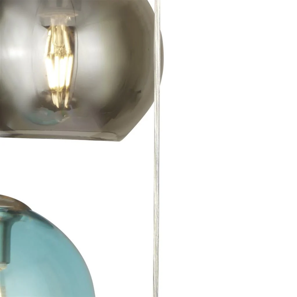 Mardi Gras 5Lt Pendant - Satin Silver Metal & Coloured Glass E27 - Image 3