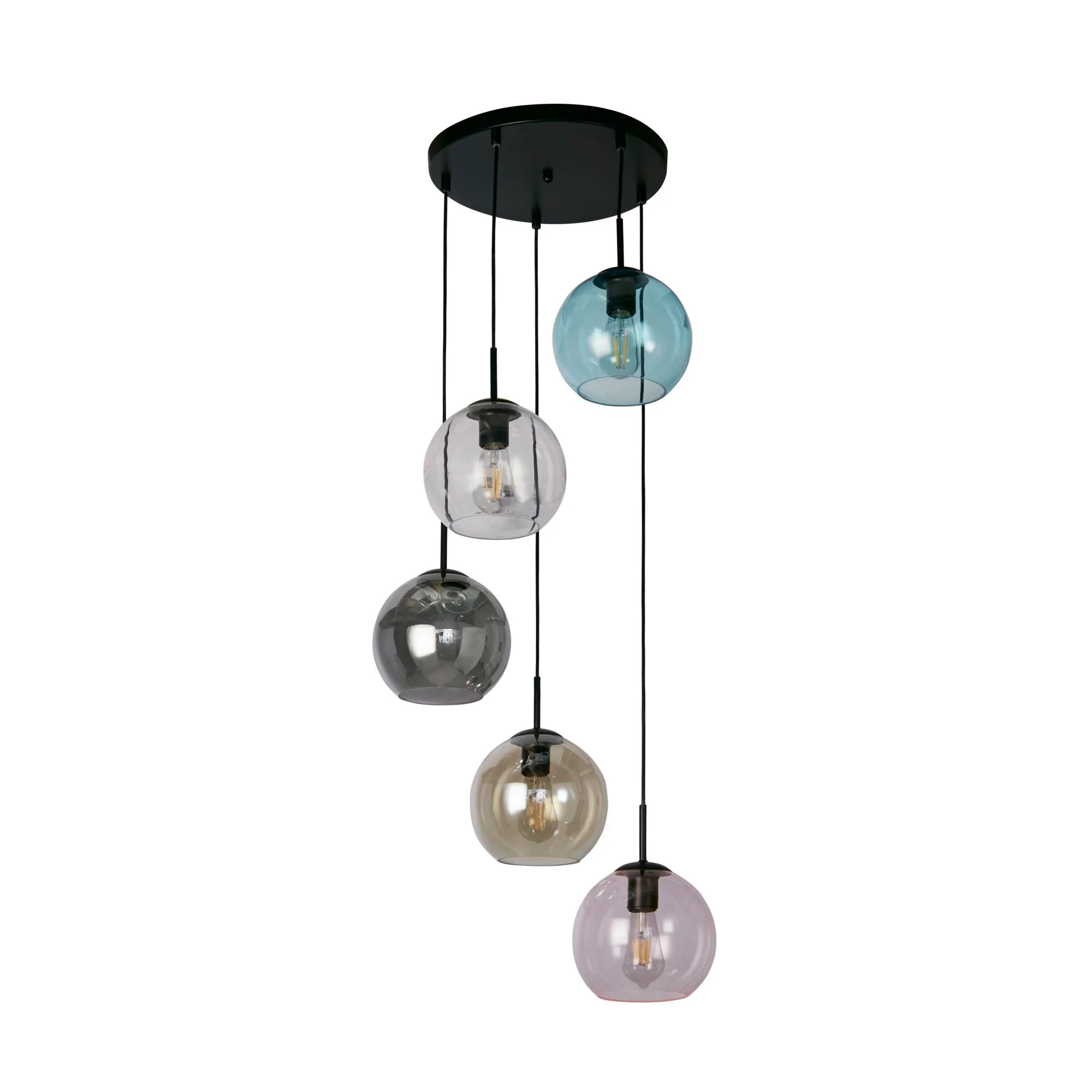Mardi Gras II 5/8Lt Pendant - Black Metal & Coloured Glass E27 - Image 2
