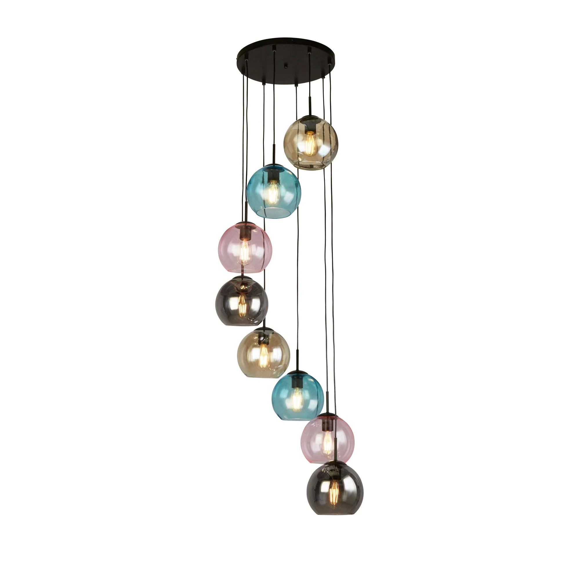 Mardi Gras II 5/8Lt Pendant - Black Metal & Coloured Glass E27 - Image 4