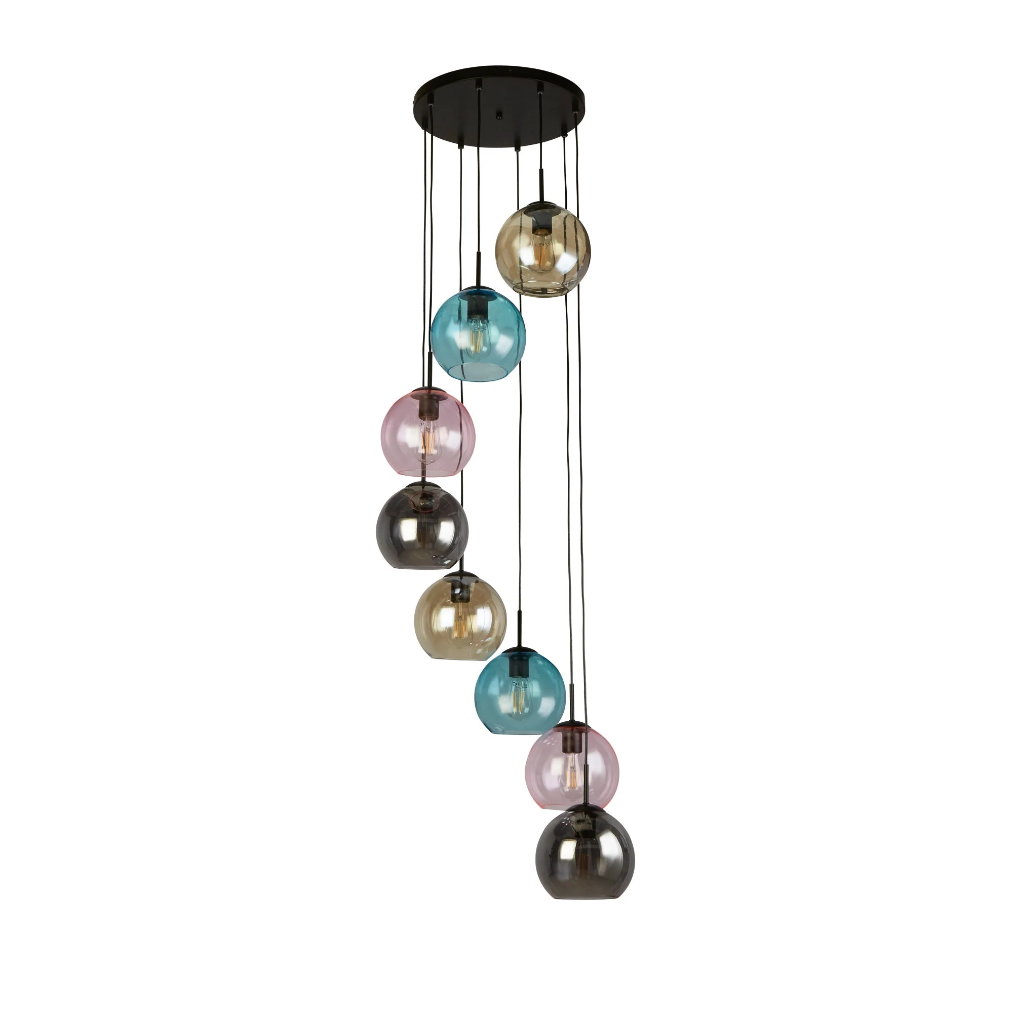 Mardi Gras II 5/8Lt Pendant - Black Metal & Coloured Glass E27 - Image 5