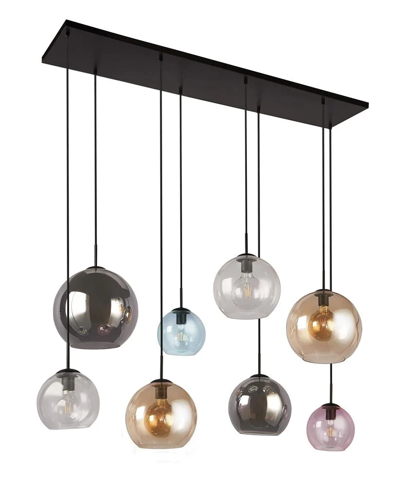 Mardi Gras II 8lt Pendant- Matt Black Metal & Coloured Glass - Image 4