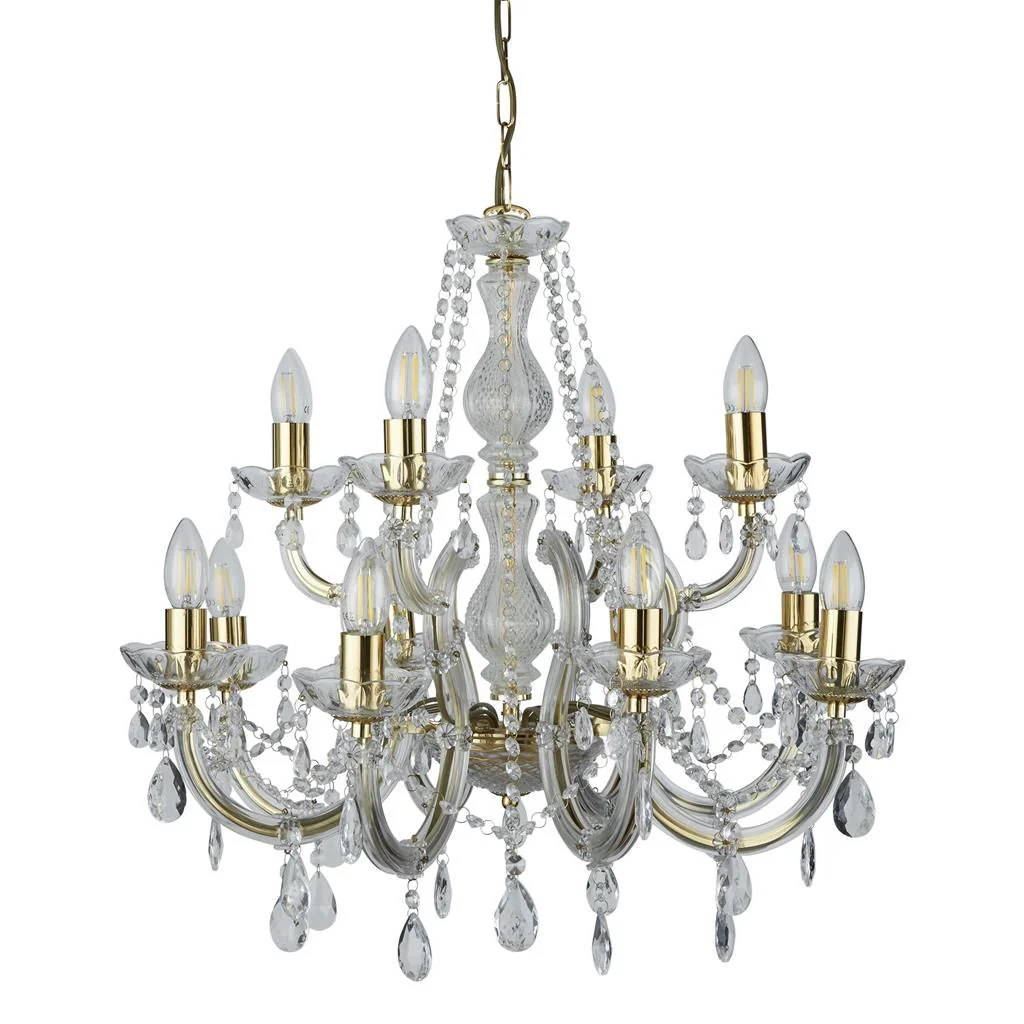 Marie Therese 12Lt Chandelier Ceiling Light - Polished Brass & Crystal Finish - Image 2