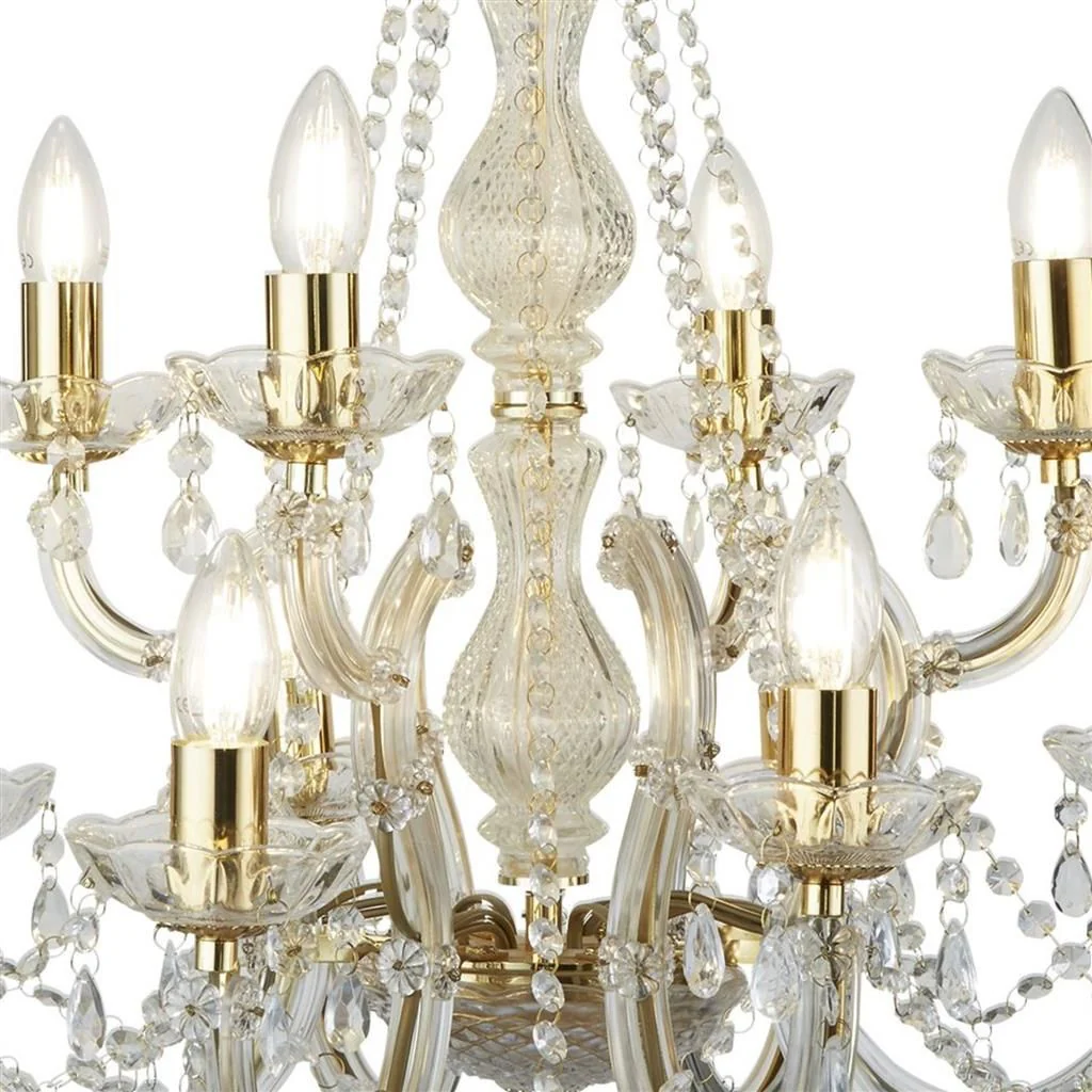 Marie Therese 12Lt Chandelier Ceiling Light - Polished Brass & Crystal Finish - Image 3