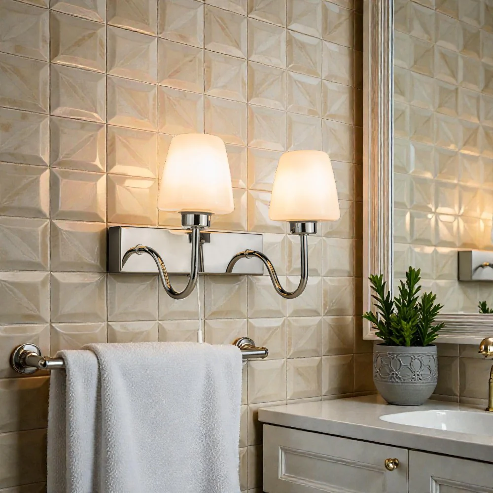 Marina IP44 Double Bathroom Wall Light- Satin Brass/ Polished Chrome Finish - Image 3