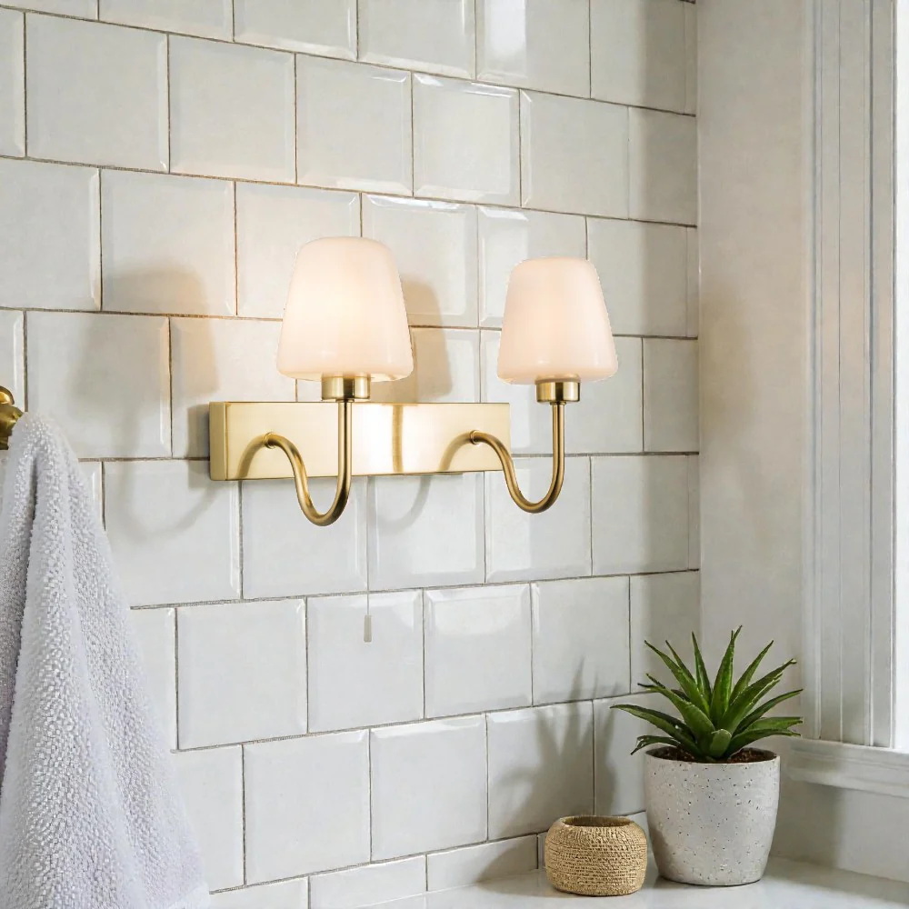 Marina IP44 Double Bathroom Wall Light- Satin Brass/ Polished Chrome Finish - Image 5