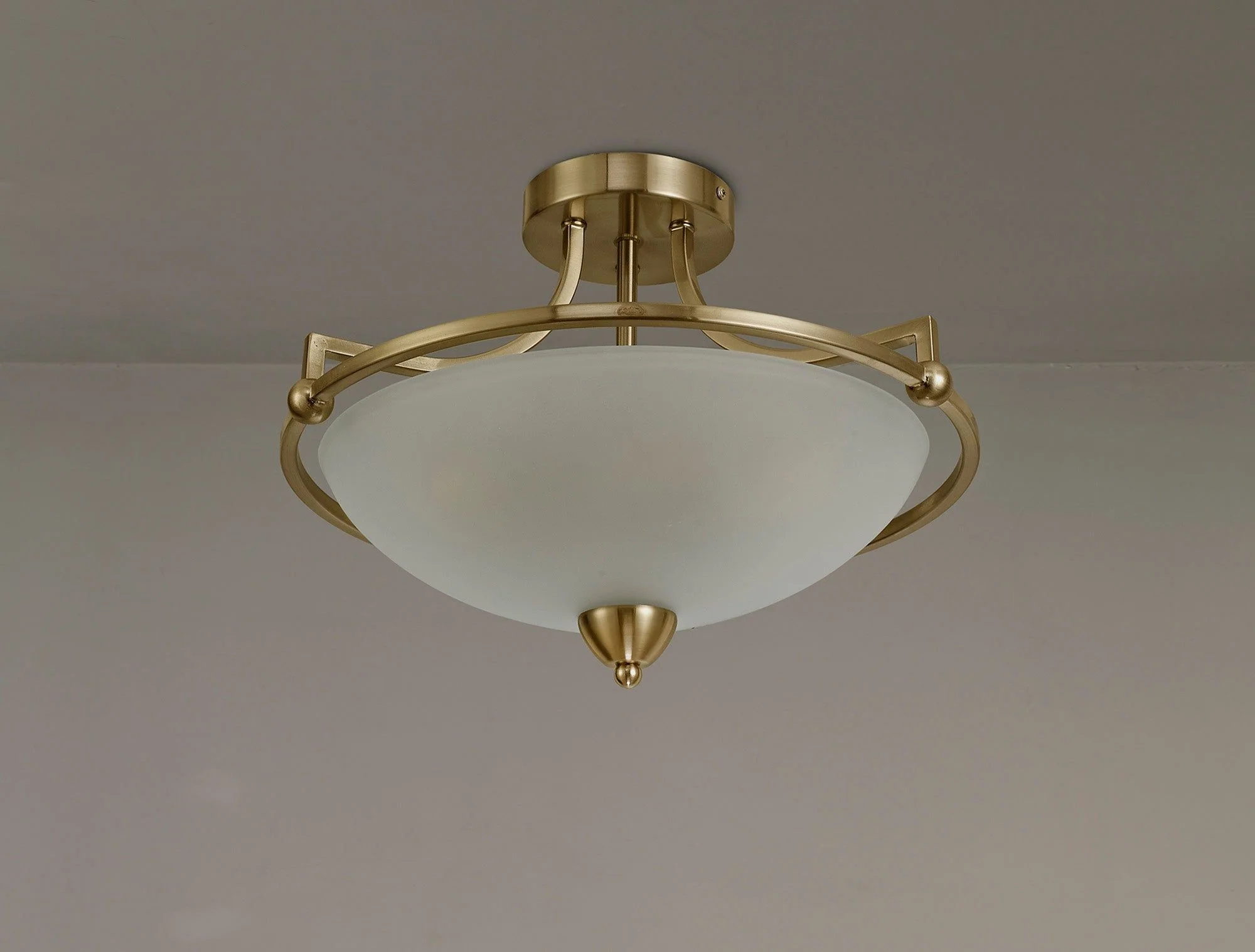 Mario Semi-Flush Ceiling 3 Light, Antique Brass/Frosted Glass - Image 3