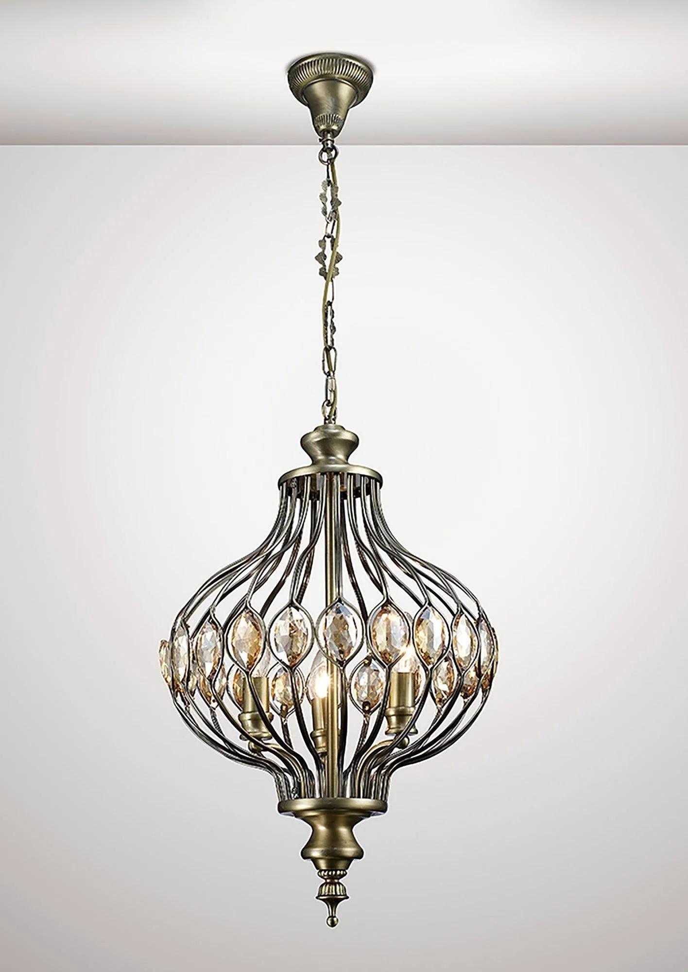 Marisa 3Lt Pendant, Antique Brass/Amber Crystal - Image 2