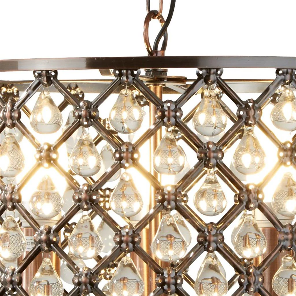 Marquise 3Lt Drum Crystal Ceiling Light - Antique Copper Metal & Glass - Image 2
