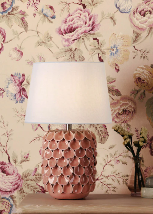 Marwick Table Lamp Pink Ceramic and Brushed Silver With Shade - Image 4