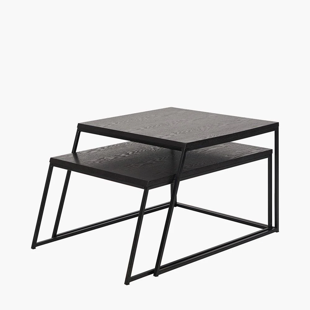 Mashiko Set of 2 Black Ash Veneer and Black Metal Coffee Tables - Image 3