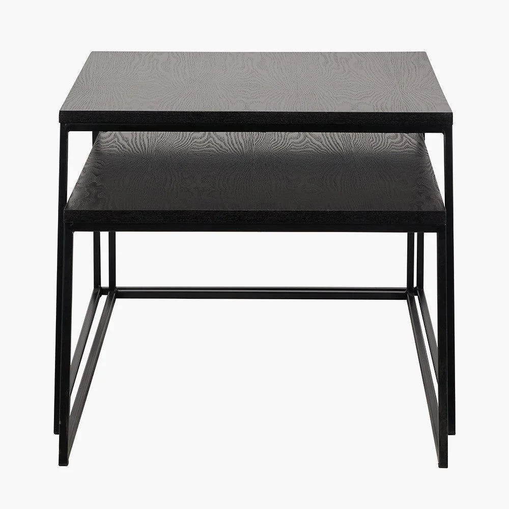 Mashiko Set of 2 Black Ash Veneer and Black Metal Coffee Tables - Image 4
