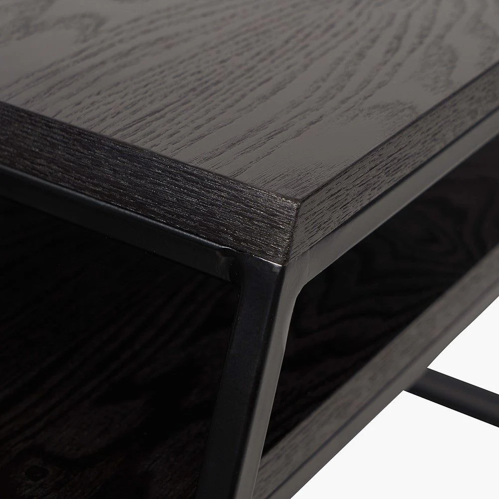 Mashiko Set of 2 Black Ash Veneer and Black Metal Coffee Tables - Image 5