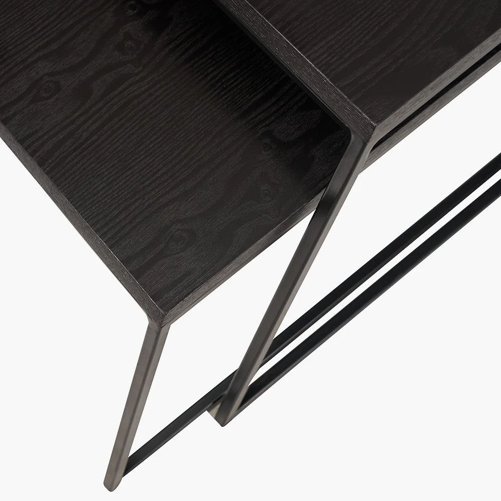 Mashiko Set of 2 Black Ash Veneer and Black Metal Coffee Tables - Image 6