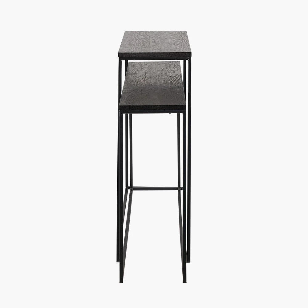 Mashiko Set of 2 Black Ash Veneer and Black Metal Console Tables - Image 3
