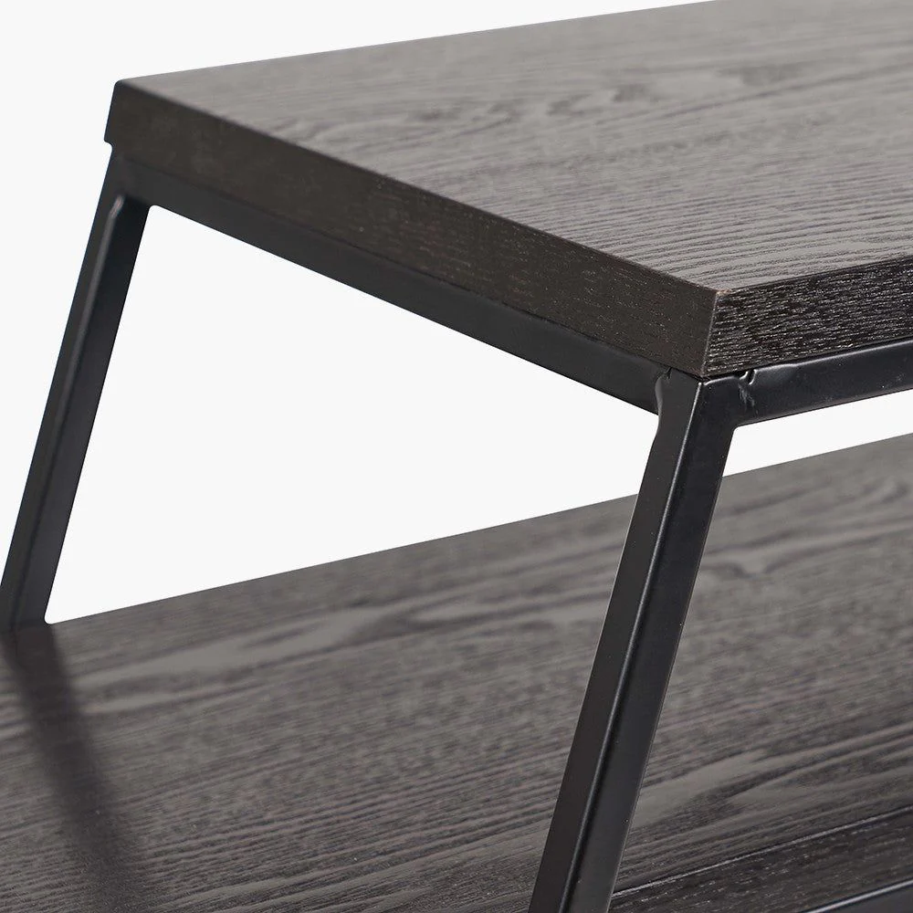 Mashiko Set of 2 Black Ash Veneer and Black Metal Console Tables - Image 4
