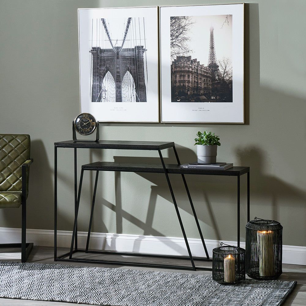 Mashiko Set of 2 Black Ash Veneer and Black Metal Console Tables - Image 5
