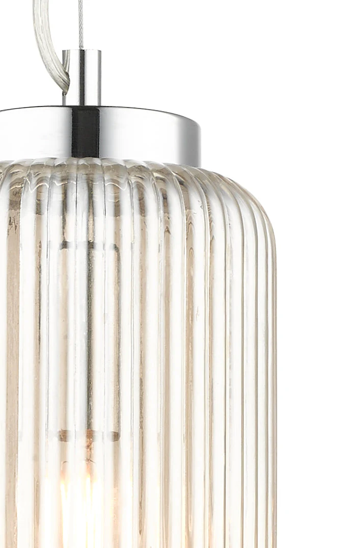 Mason 1 Light Amber Ribbed Glass Pendant - Image 2
