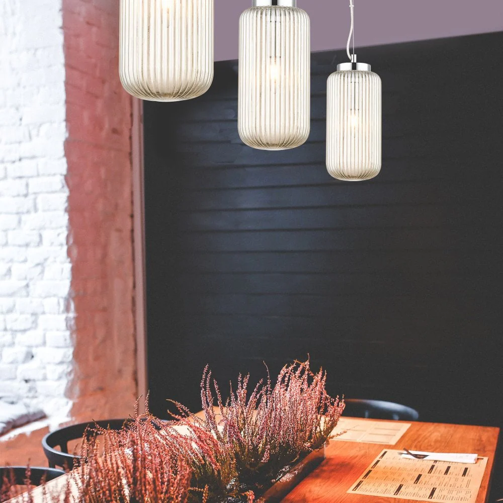 Mason 1 Light Amber Ribbed Glass Pendant - Image 4