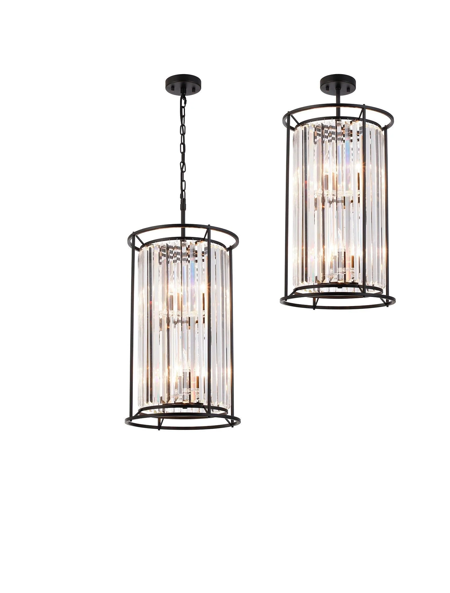 Massa 2 Tier Centre Ceiling Light/Semi Ceiling Convertible, 3+3 x E14 - Satin Black & Clear/Antique Brass & Clear/Polished Nickel & Clear IP20 - Image 2