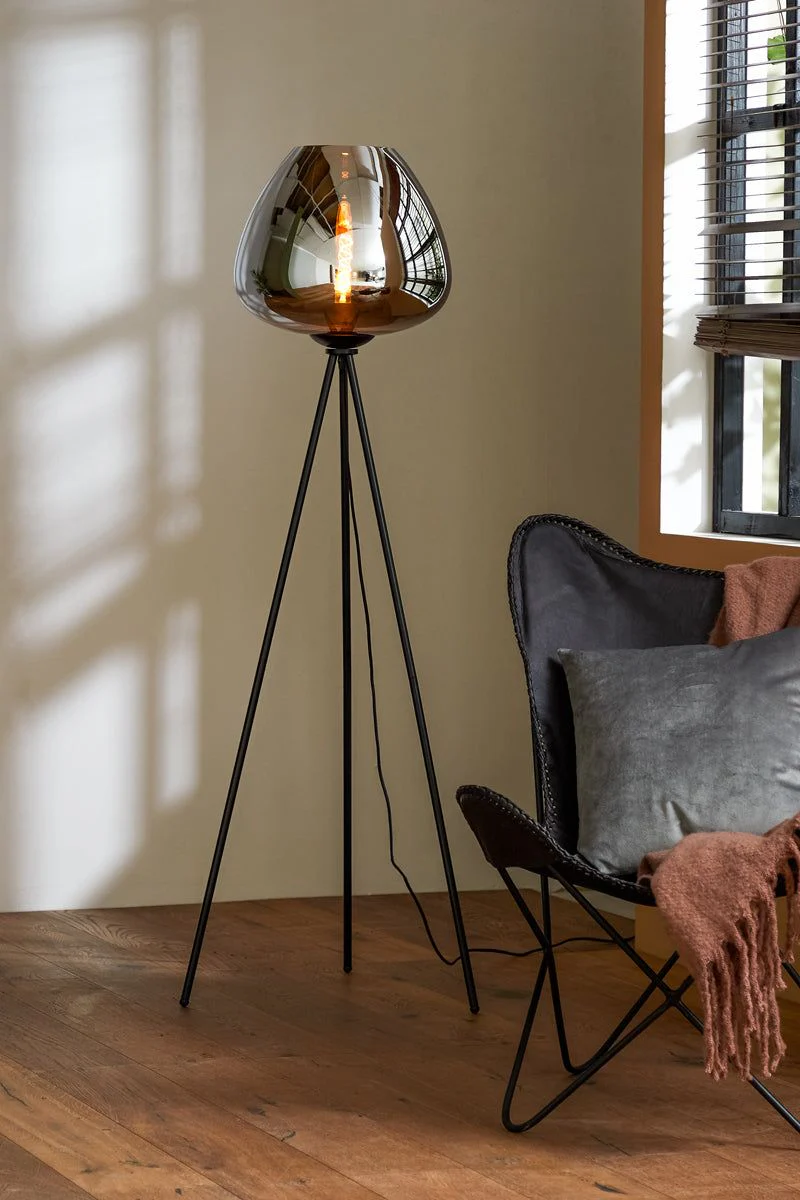 Mayson Floor Lamp Tripod - Smoked/Gold Glass - Image 2