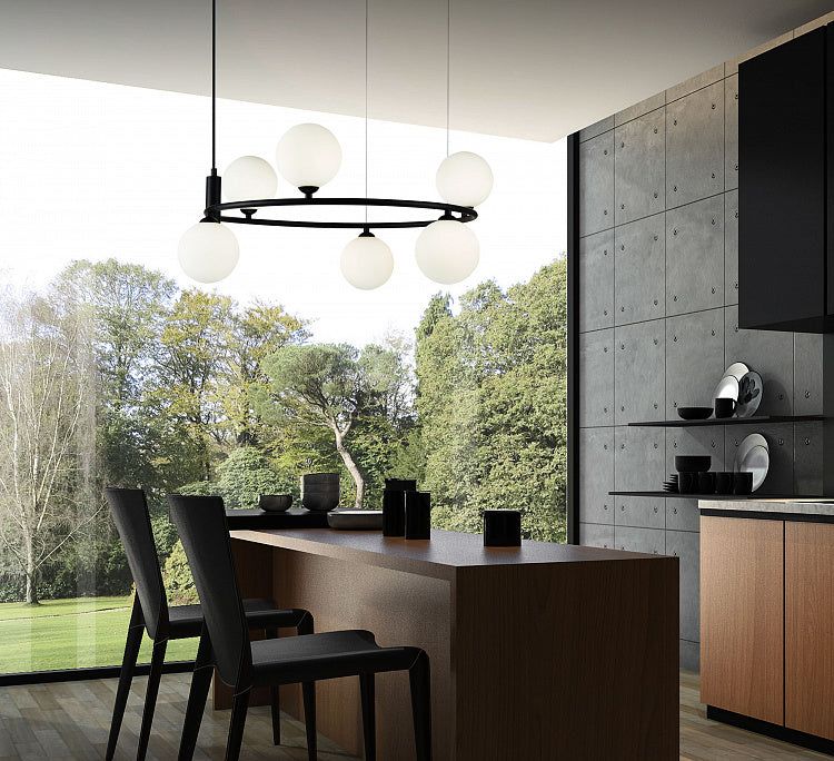 Ring 6lt Pendant Lamp - Black/White/Brass - Image 3
