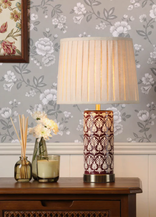 Medlock Table Lamp Purple Ceramic and Antique Brass With Shade - Image 5