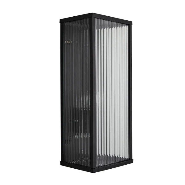 Memphis 1 Light E27 Box Frame Lantern w Ribbed Glass - Black - Image 2