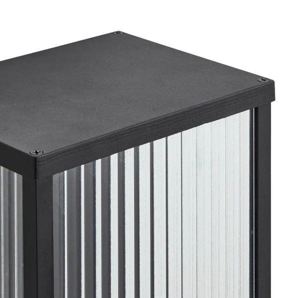 Memphis 1 Light E27 Box Frame Lantern w Ribbed Glass - Black - Image 3