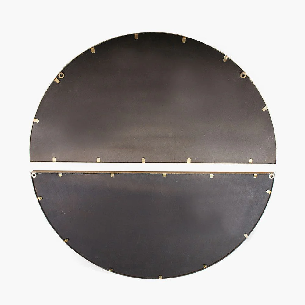 Metal 2 Half Moon Section Wall Mirror - Antique Gold Finish - Image 2