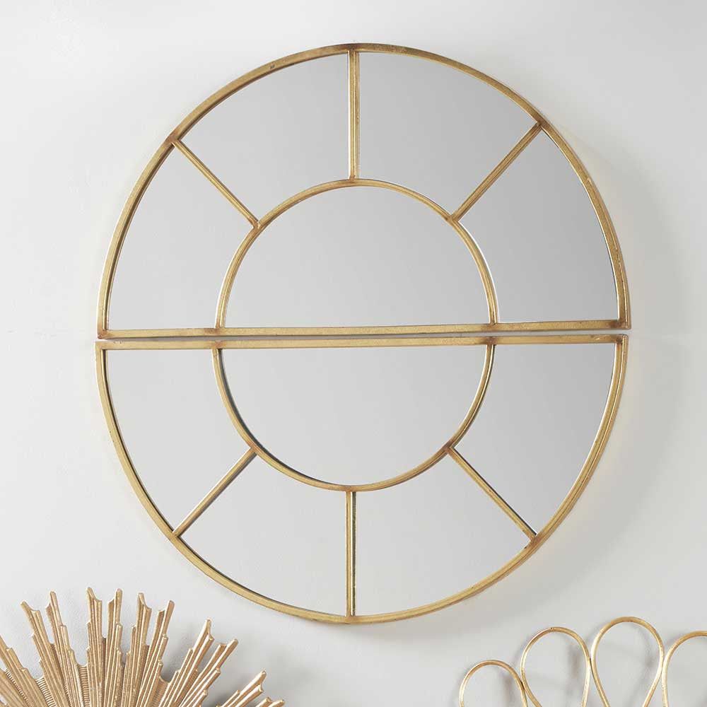 Metal 2 Half Moon Section Wall Mirror - Antique Gold Finish - Image 3