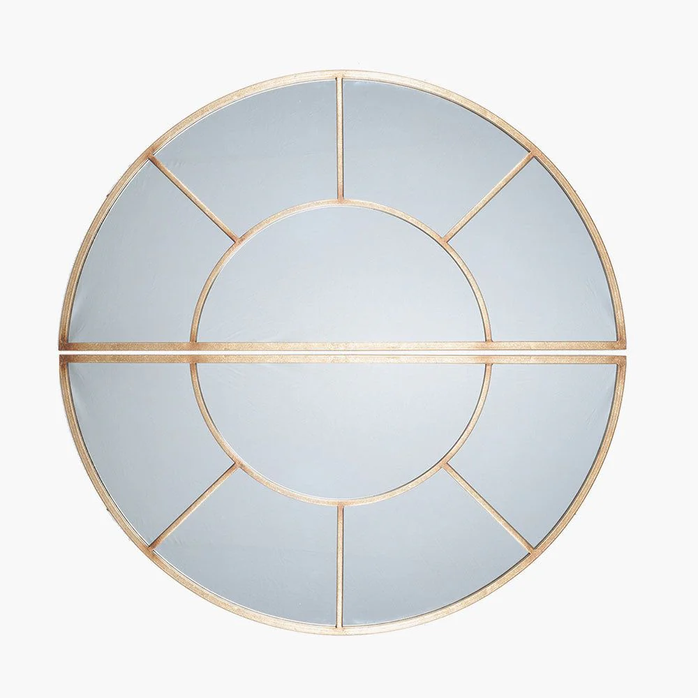 Metal 2 Half Moon Section Wall Mirror - Antique Gold Finish - Image 4