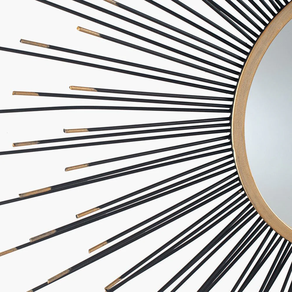Metal Starburst Round Wall Mirror - Black & Gold/Gold Finish - Image 2