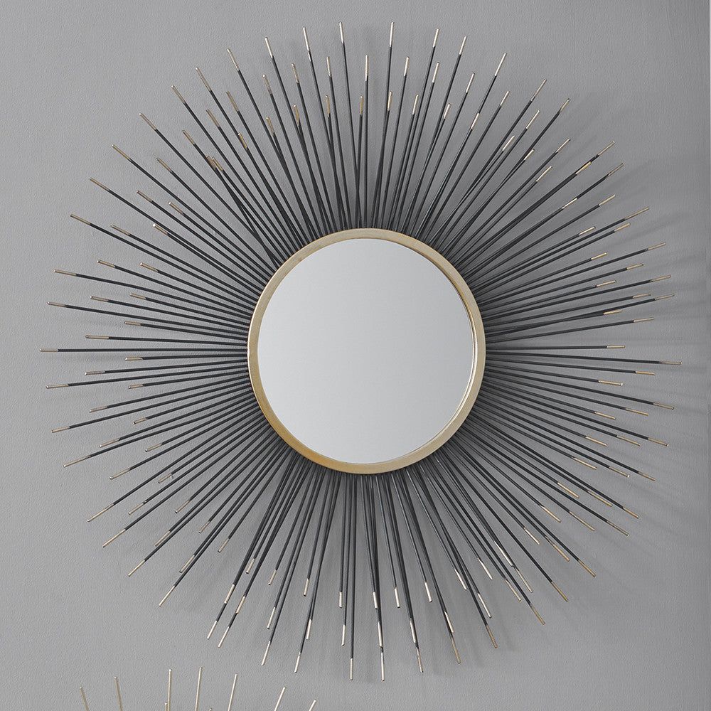 Metal Starburst Round Wall Mirror - Black & Gold/Gold Finish - Image 3