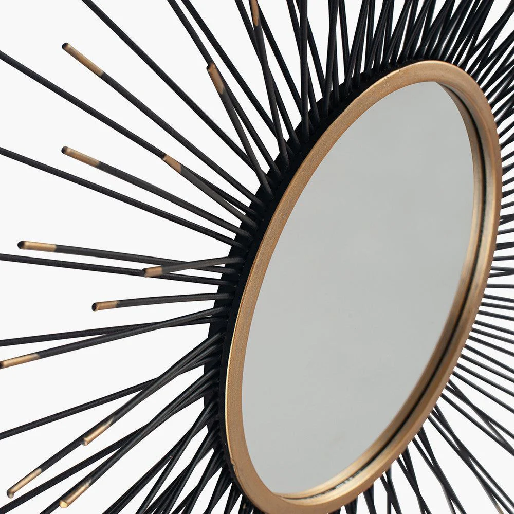 Metal Starburst Round Wall Mirror - Black & Gold/Gold Finish - Image 4