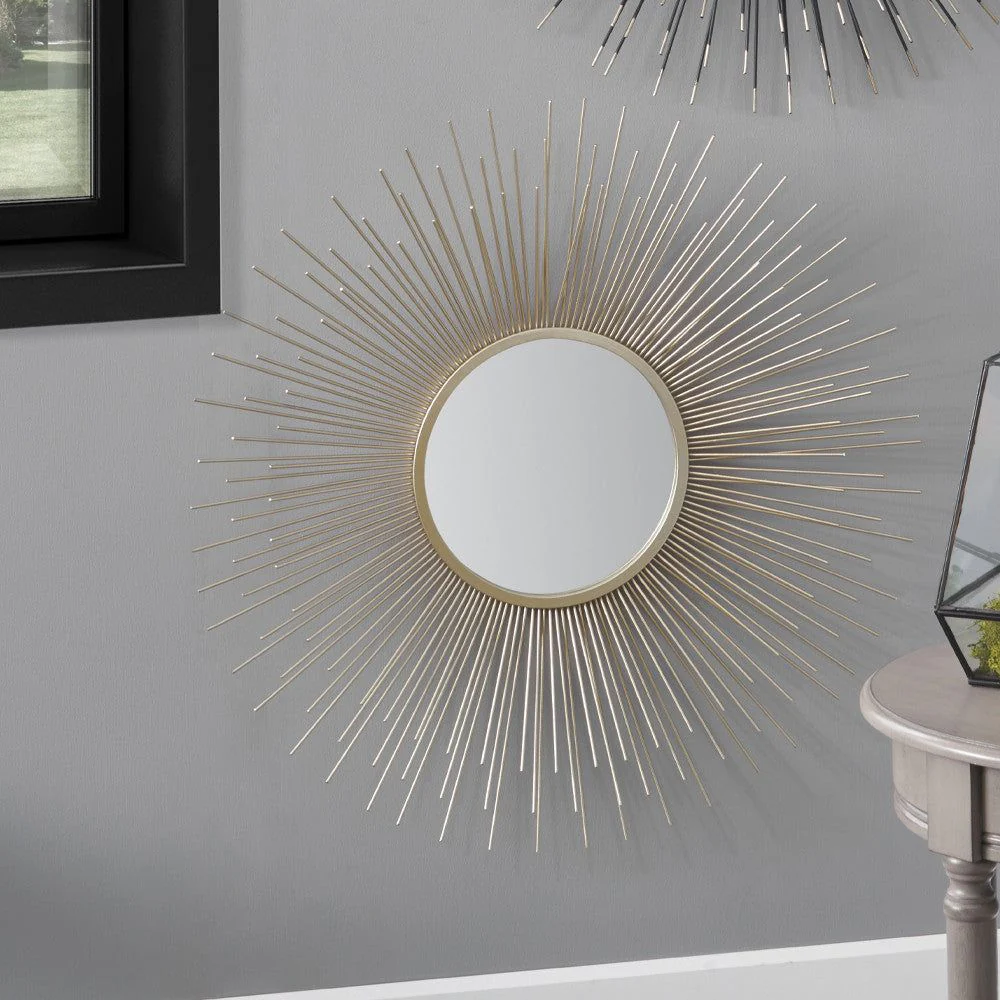 Metal Starburst Round Wall Mirror - Black & Gold/Gold Finish - Image 6