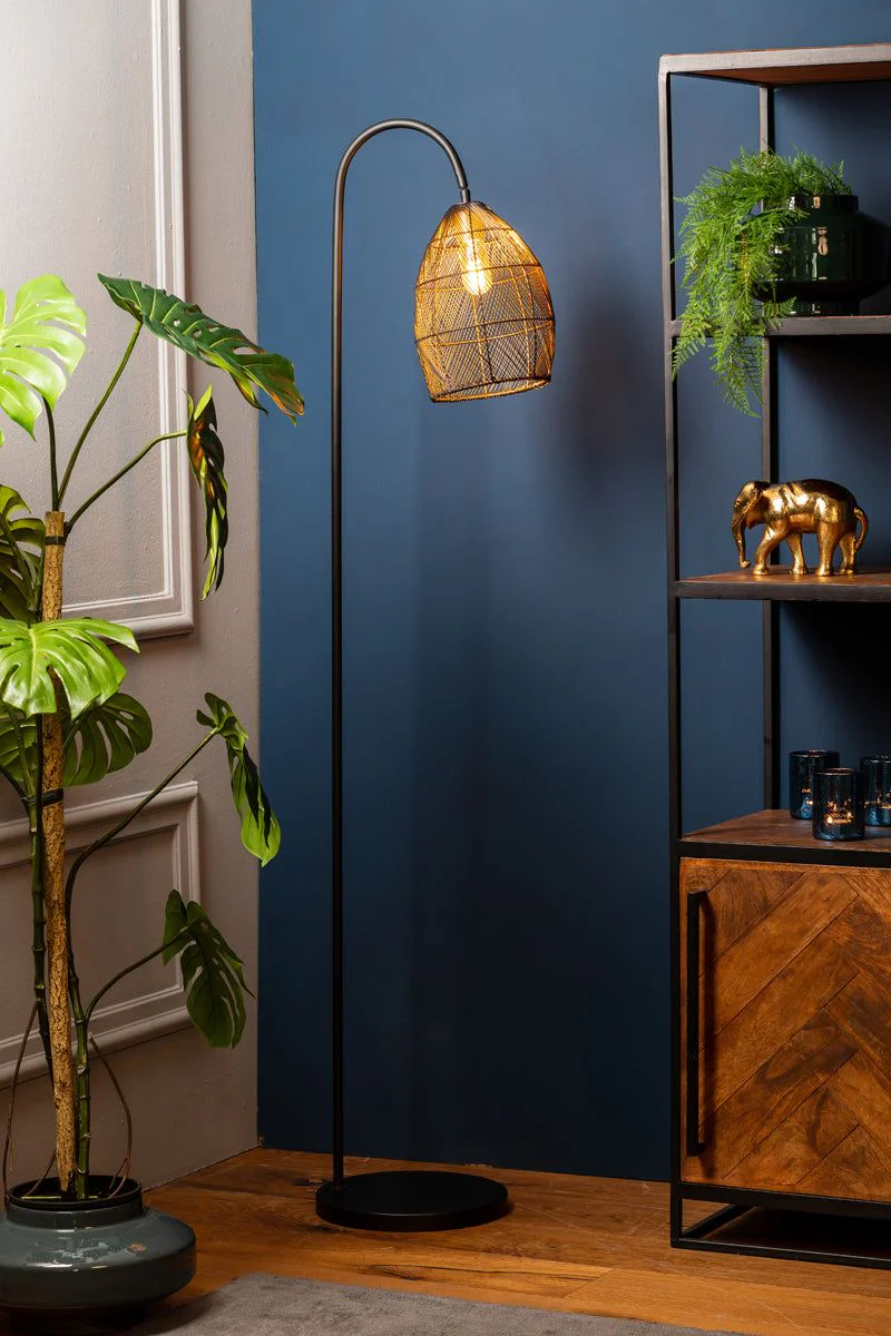 Meya Floor Lamp - Matt Black & Gold Finish - Image 3