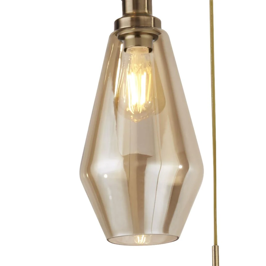 Mia 3Lt Multi-Drop Pendant - Antique Brass/Black Metal,Amber/Smoked Glass E27 - Image 4