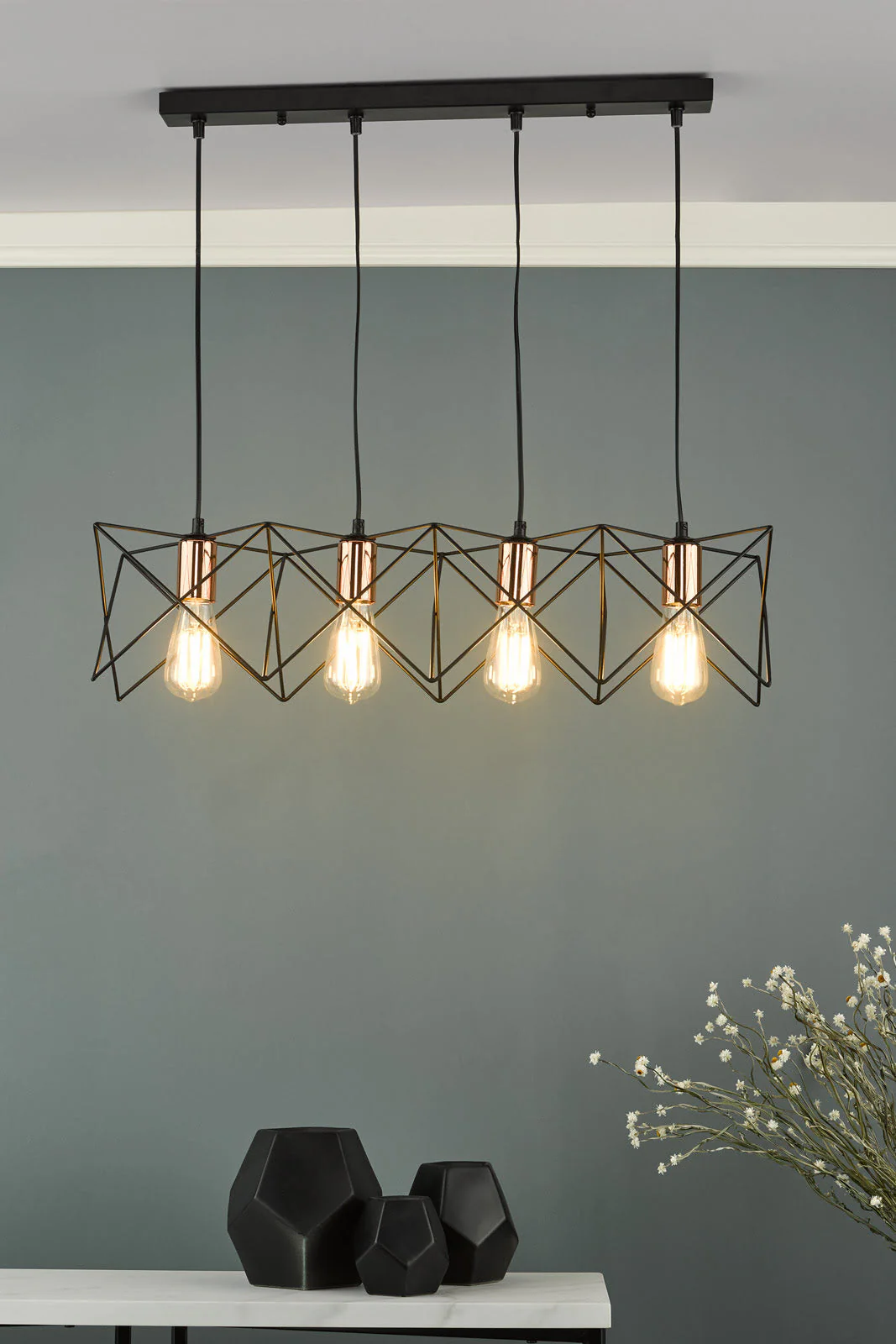 Midi 3/4/5Lt Kitchen Light Black & Bright Copper Detail - Image 5