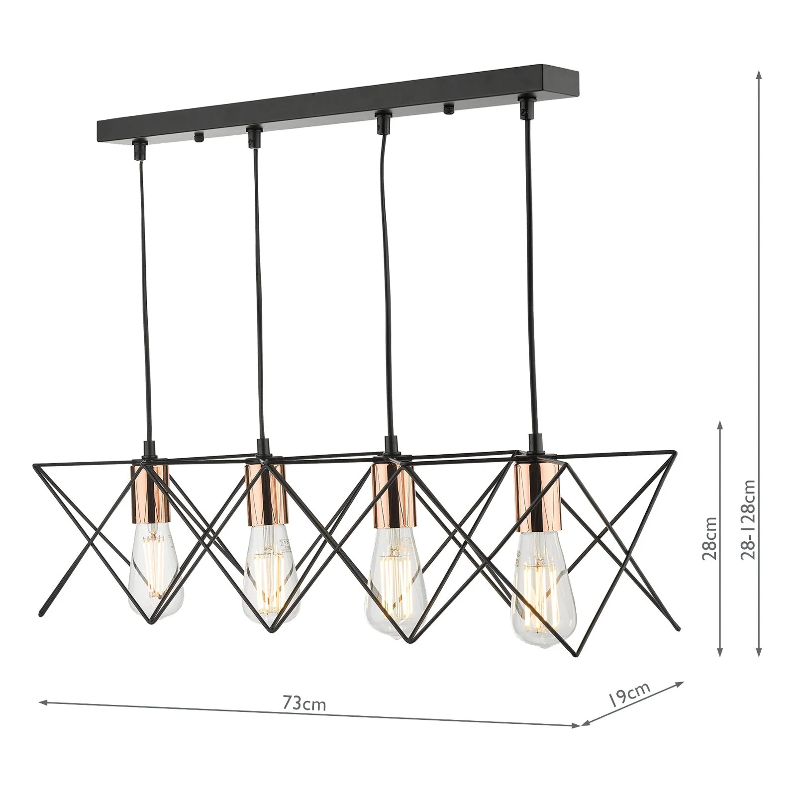 Midi 3/4/5Lt Kitchen Light Black & Bright Copper Detail - Image 6