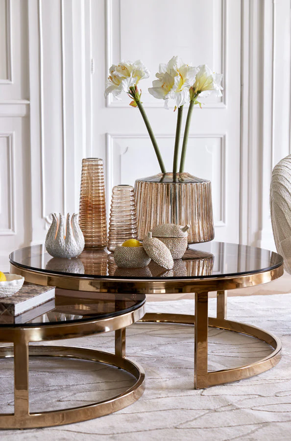 Milagro Coffee Table - Brown Glass & Light Gold Finish - Image 9