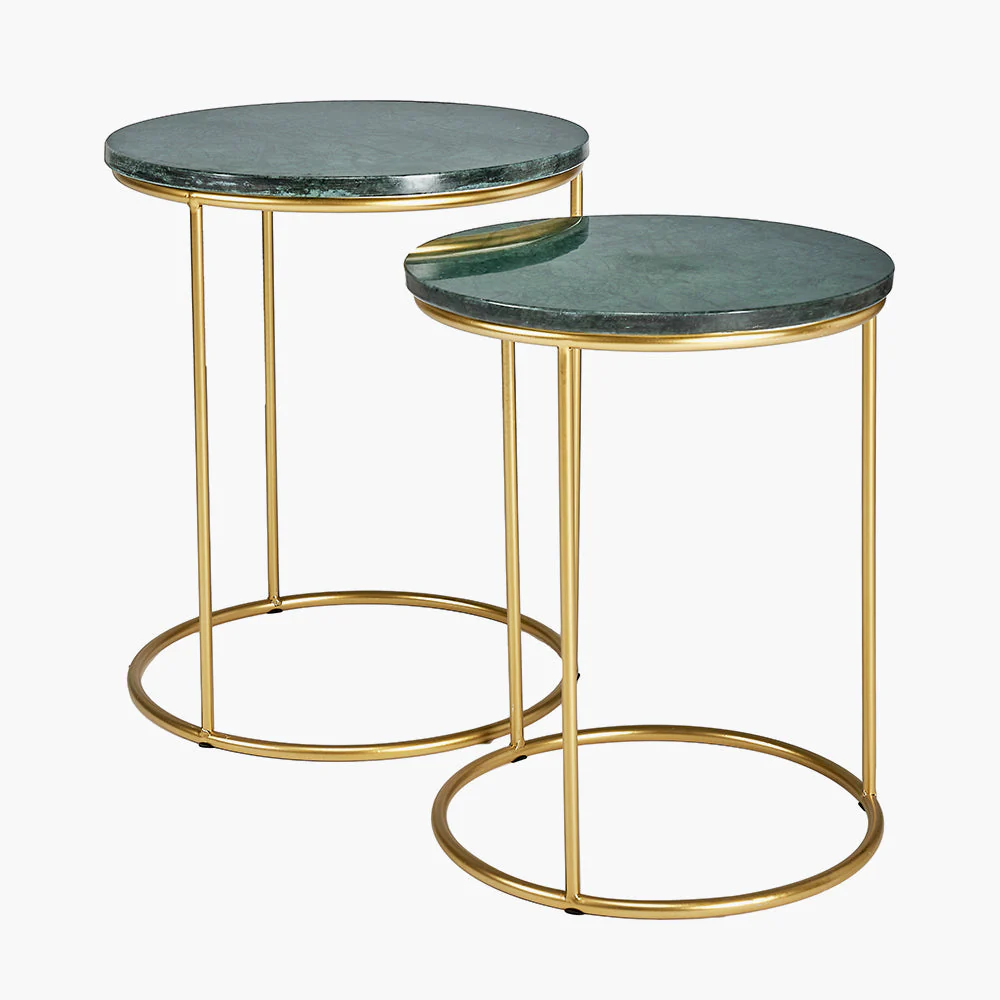 Milly Set of 2 Marble and Gold Metal Side Tables - Green/White - Image 2